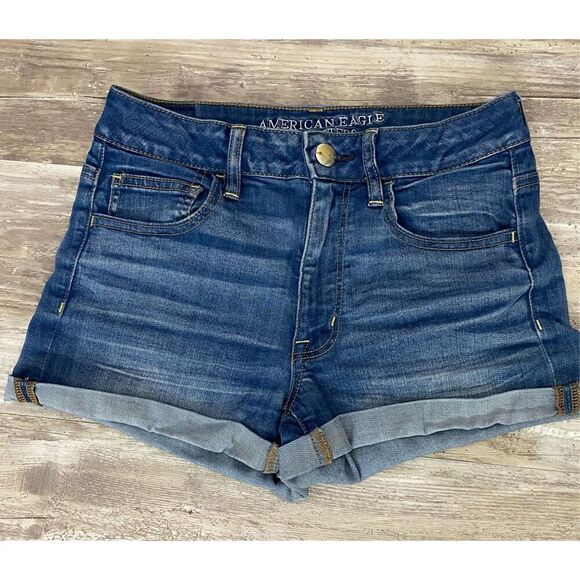 American Eagle Outfitters Hi Rise Shortie Jean Shorts Sz 6 - Picture 1 of 4